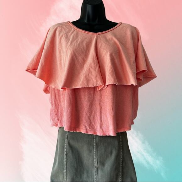Free People Tops - NWT Free People Sunny Peach Girl Talk Linen Ruffle Flutter Sleeve Crop Top